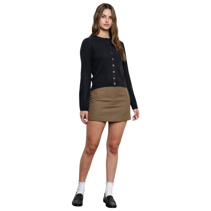 Black Round Neck Button Down Cardigan