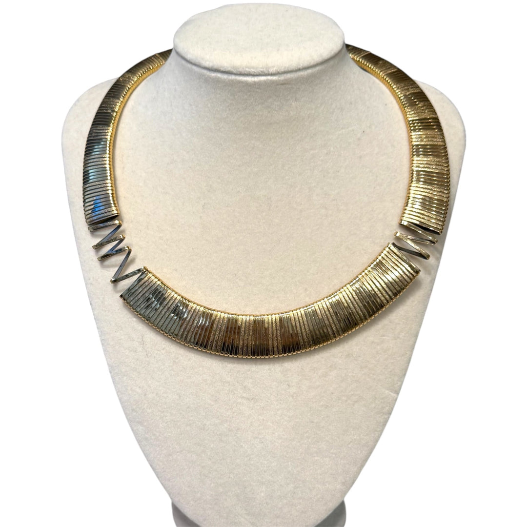 Vintage Mixed Metal Ribbed Collar Necklace