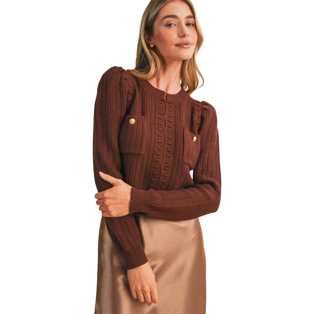 Brown Patch Pocket Knit Sweater Cardigan