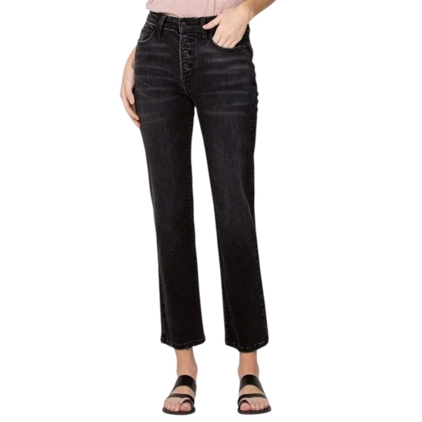 Straight Leg Ankle Flare Button Fly Jeans