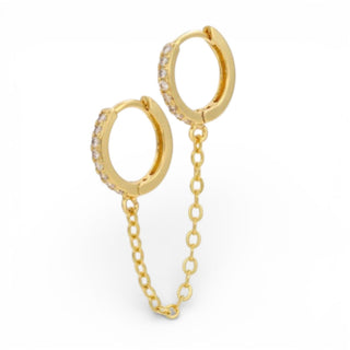 CZ Double Huggie Chain Earring in Gold