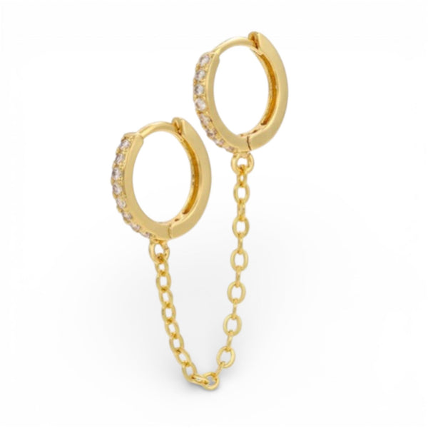CZ Double Huggie Chain Earring in Gold