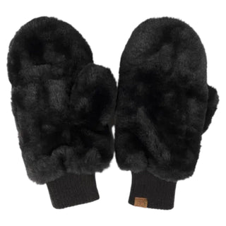 Black CC Faux Fur Touchscreen Accessible Mittens