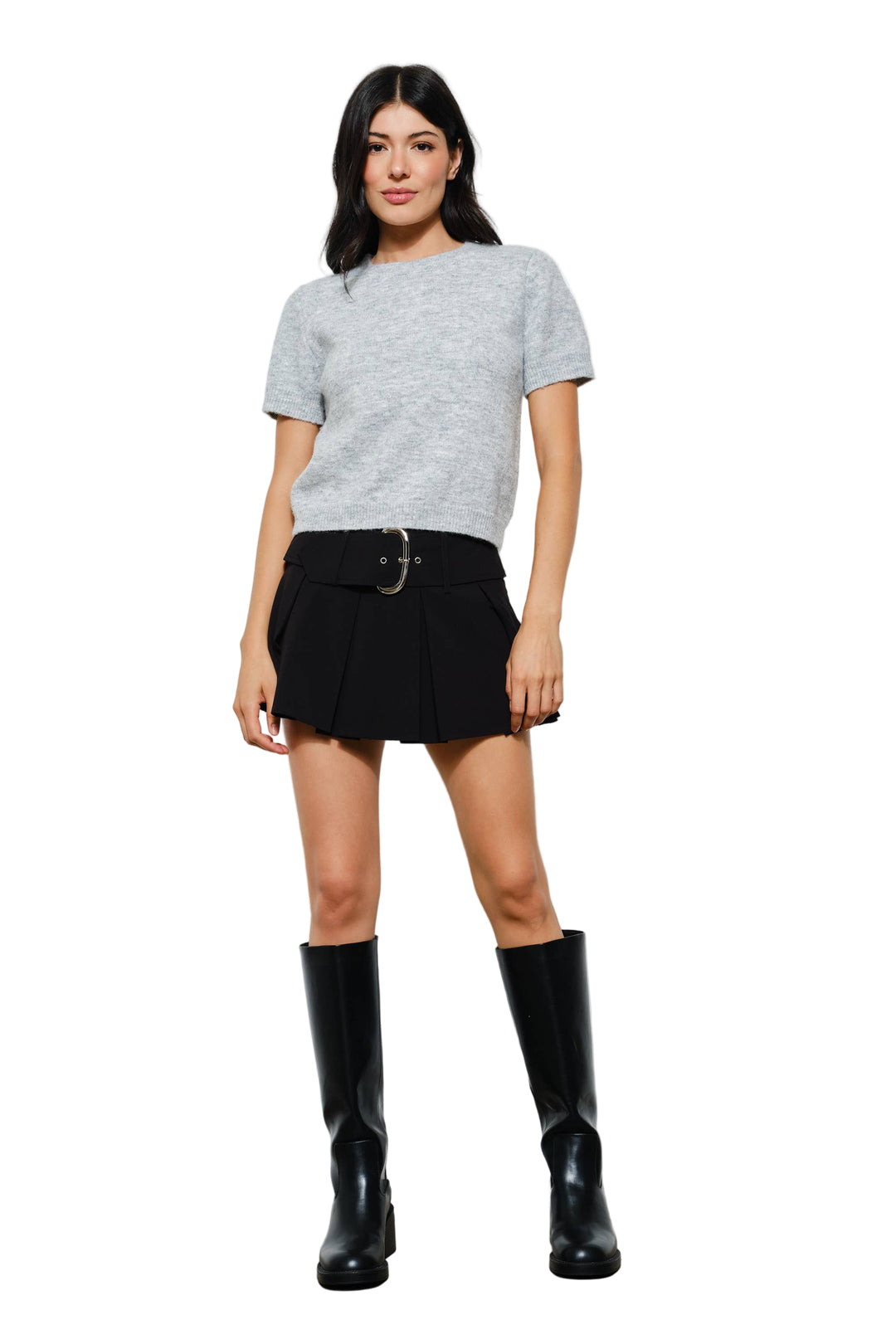 Heather Grey Knit Short Sleeve Sweater