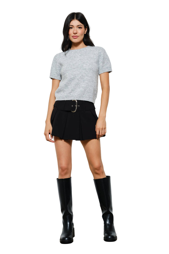 Heather Grey Knit Short Sleeve Sweater