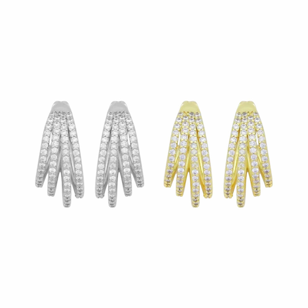 Silver CZ Four Lines Claw Stud Earrings