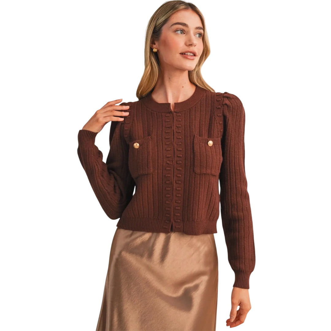 Brown Patch Pocket Knit Sweater Cardigan