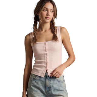 Pink Button Down Square Neck Tank Top