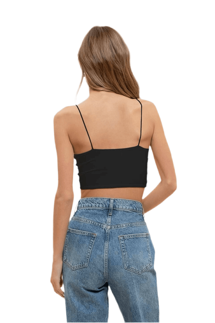 SEAMLESS CROPPED CAMI TOP: BLACK