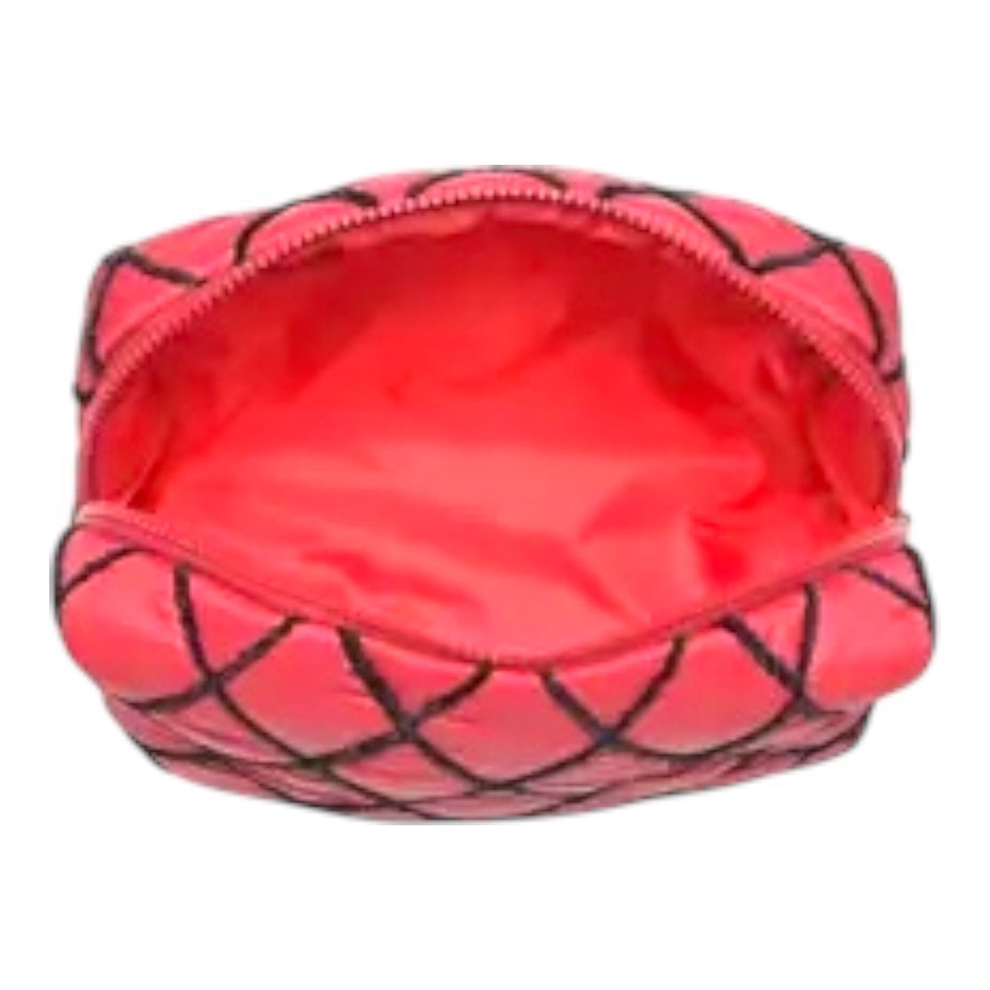 Red and Black Nylon Quilted Cosmetic Pouch