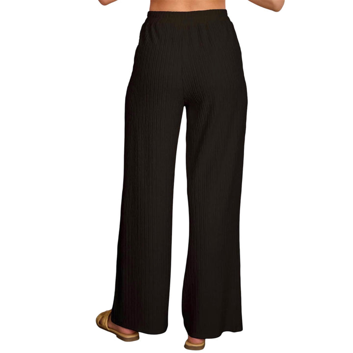 Black Textured Elastic Waist Pants
