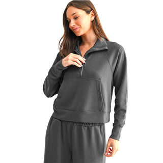 Grey Luxe Sand Wash Ribbed 1/4 Zip Top