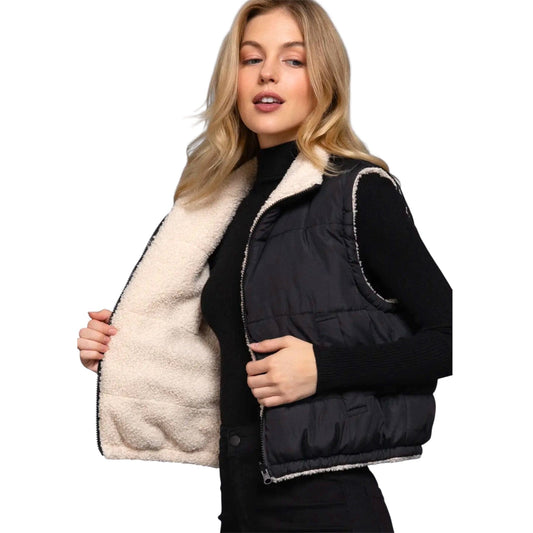 Black Reversible Sherpa Vest