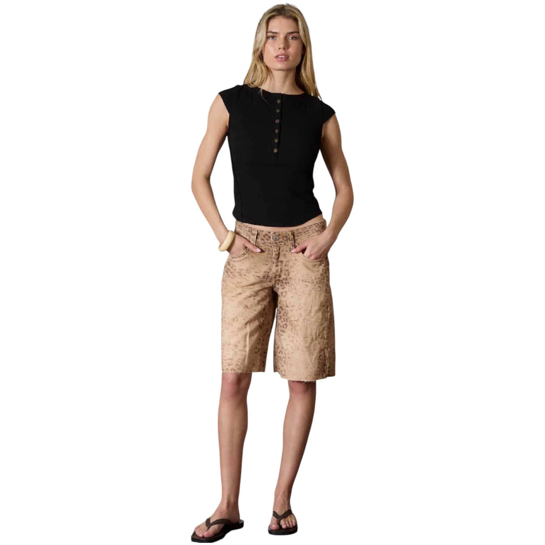 Black Henley Exposed Seam Sleeveless Top