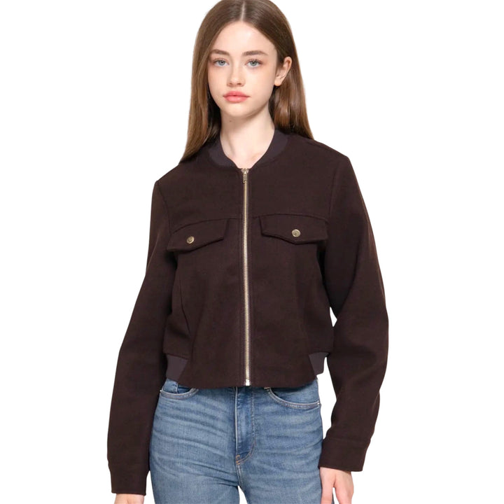 Dark Brown Crew Neck Felt Jacket