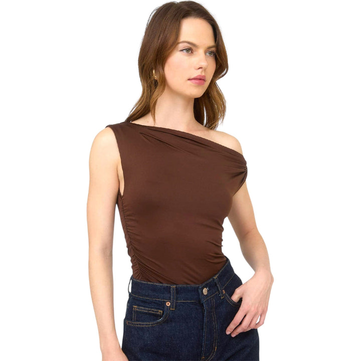 Brown Asymmetrical off the Shoulder Top