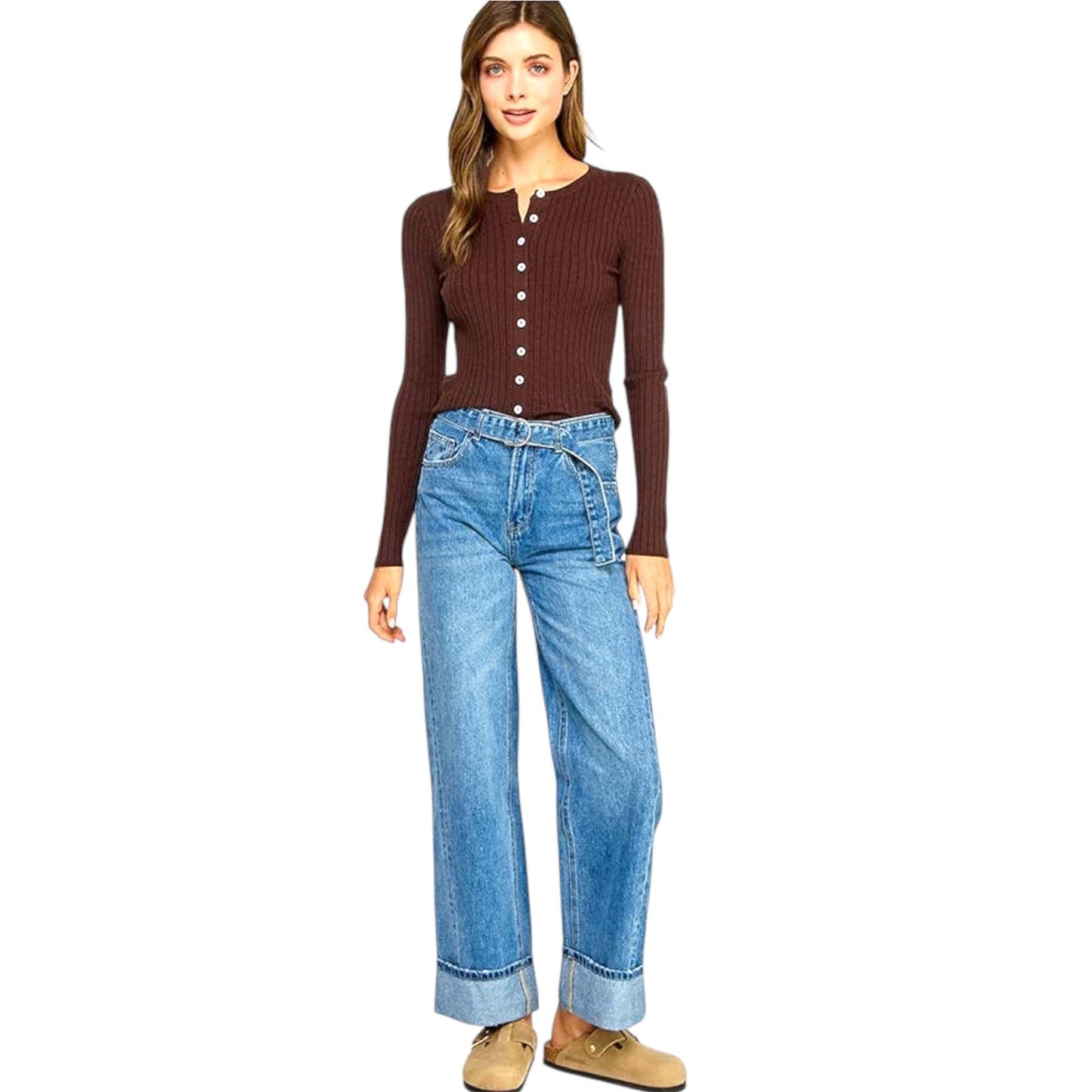 Brown Knit Eyelet Cardigan