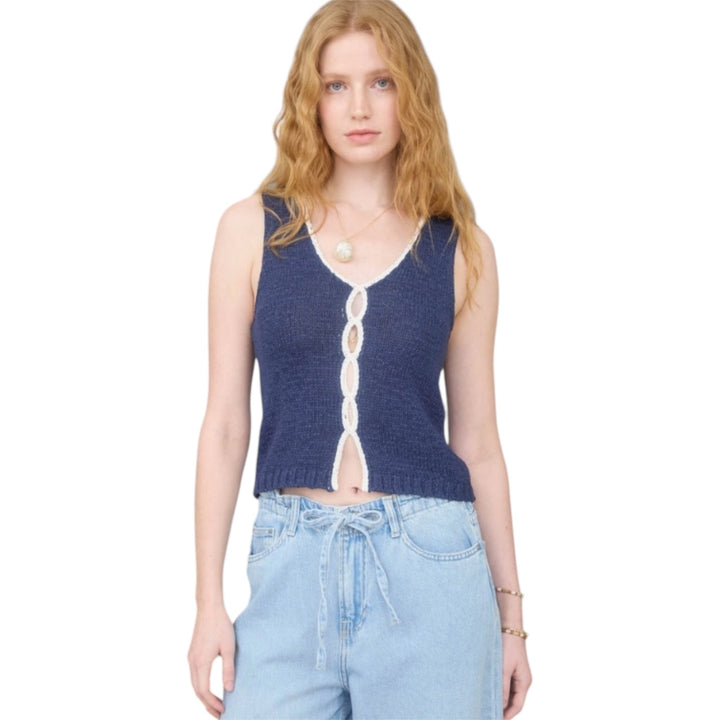 Navy and White Contrast Keyhole Detail Knit Sweater Vest