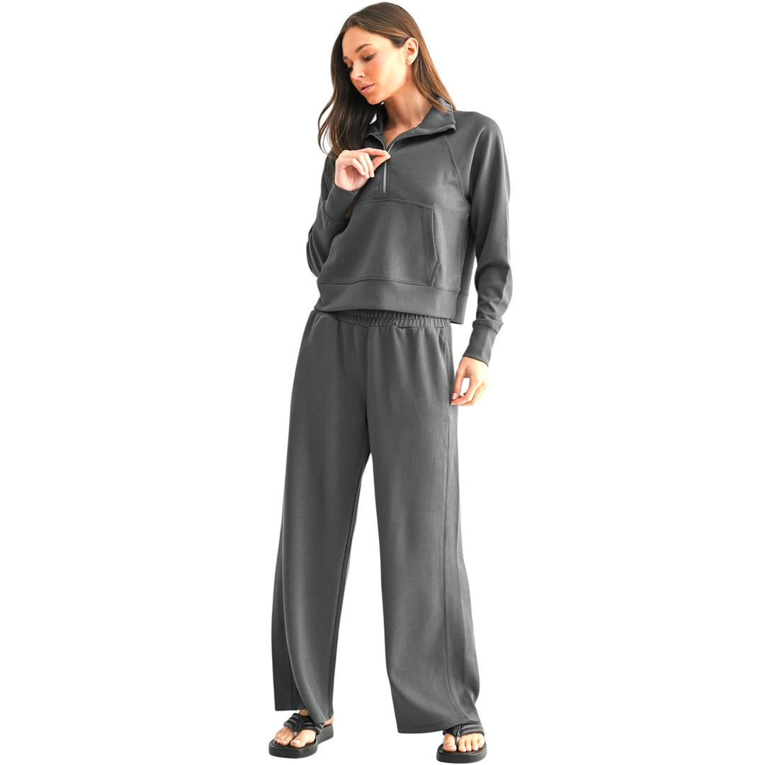 Grey Luxe Sand Soft Ribbed Wide Leg Pants