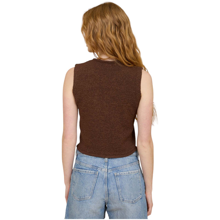 Brown Knit Tie Front Sweater Vest