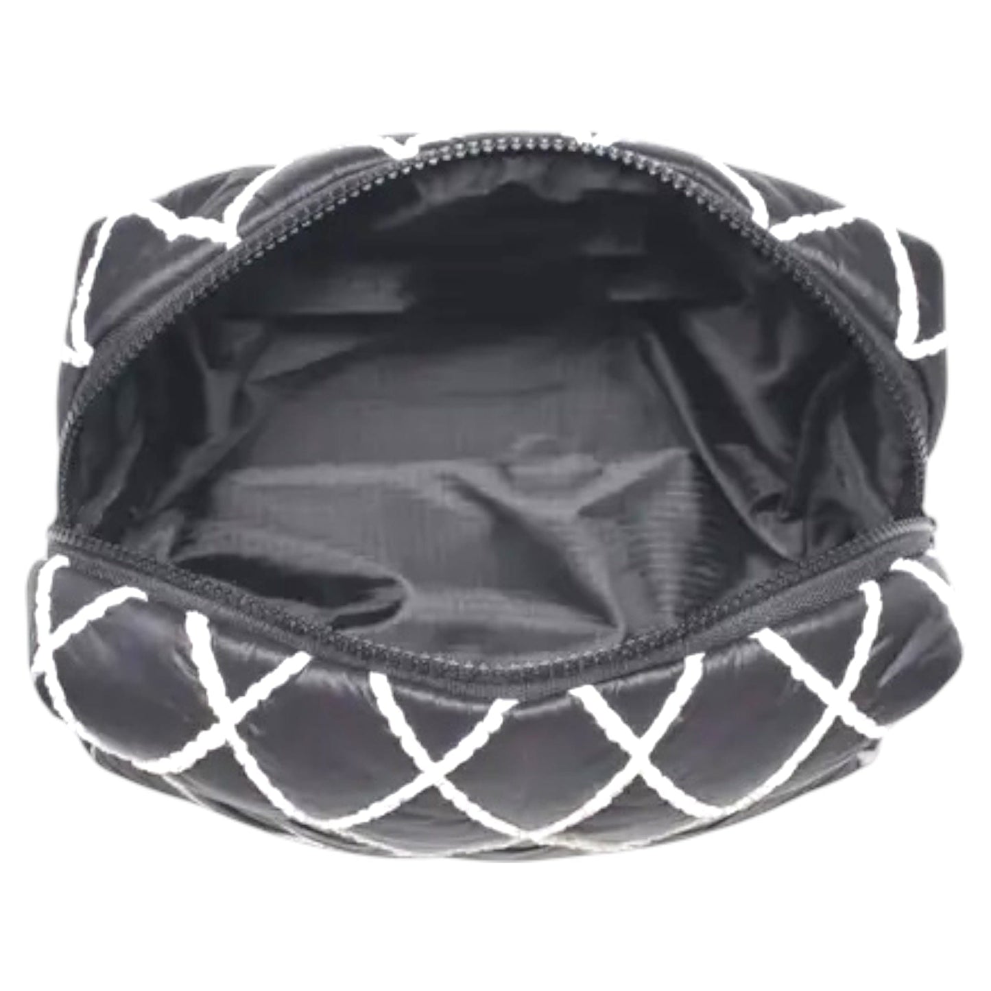 Black and White Nylon Quilted Cosmetic Pouch