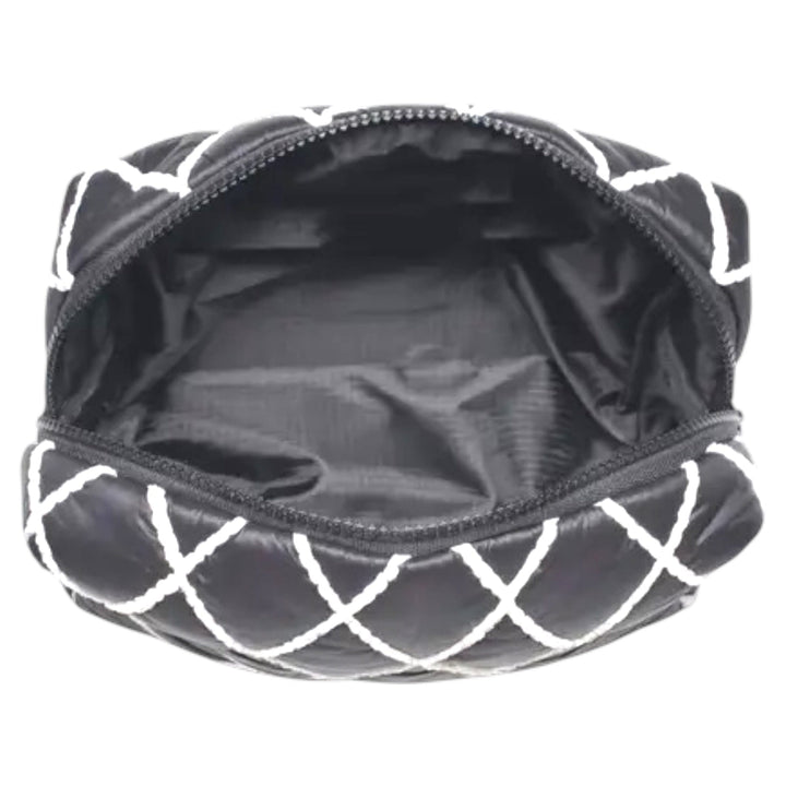 Black and White Nylon Quilted Cosmetic Pouch