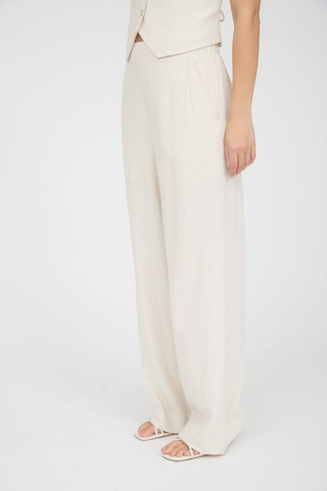 Oatmeal Wide Leg Linen Pants