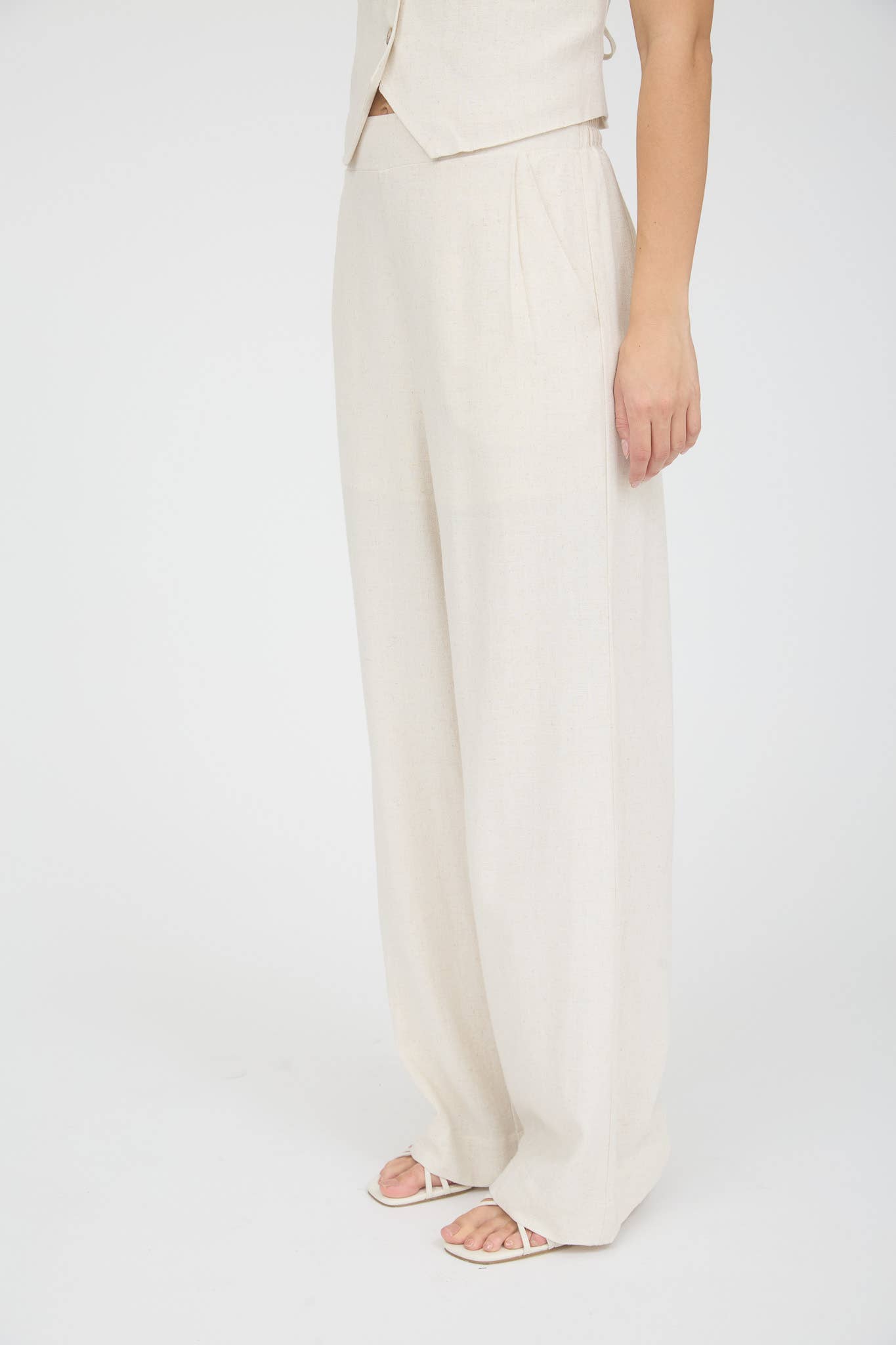 Oatmeal Wide Leg Linen Pants