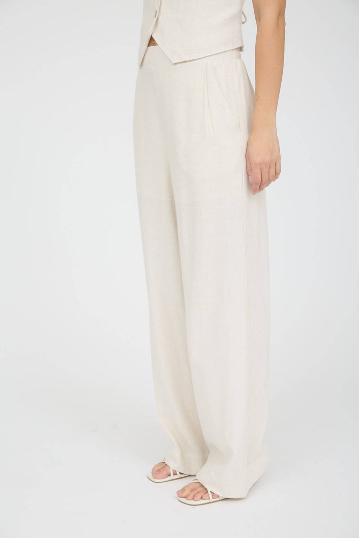 Oatmeal Wide Leg Linen Pants