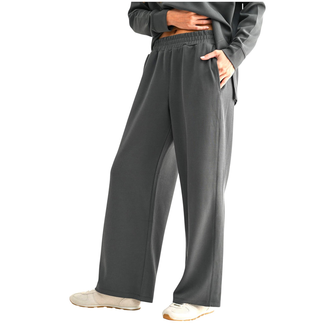 Grey Luxe Sand Soft Ribbed Wide Leg Pants