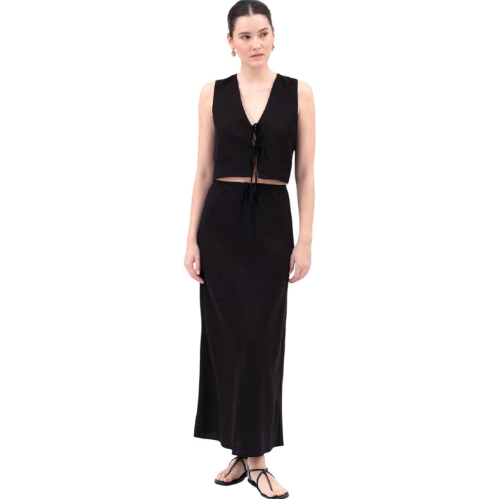 Black V Neck Front Tie Cropped Vest