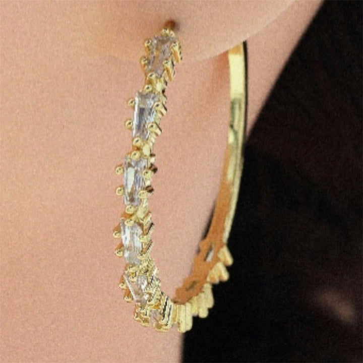 Triangle CZ Gold Huggie Hoop Earrings