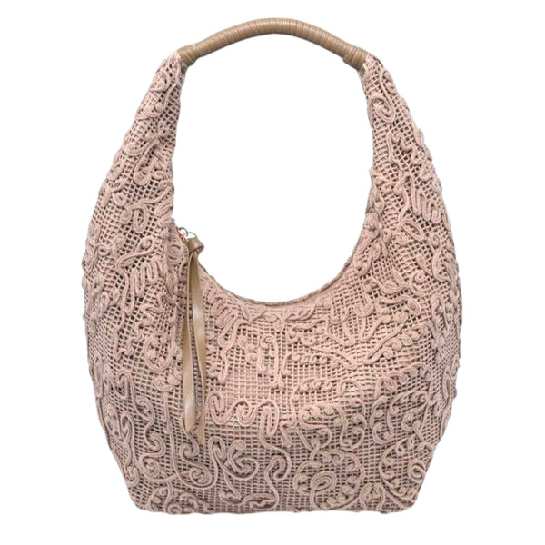 Natural lace textured hobo purse