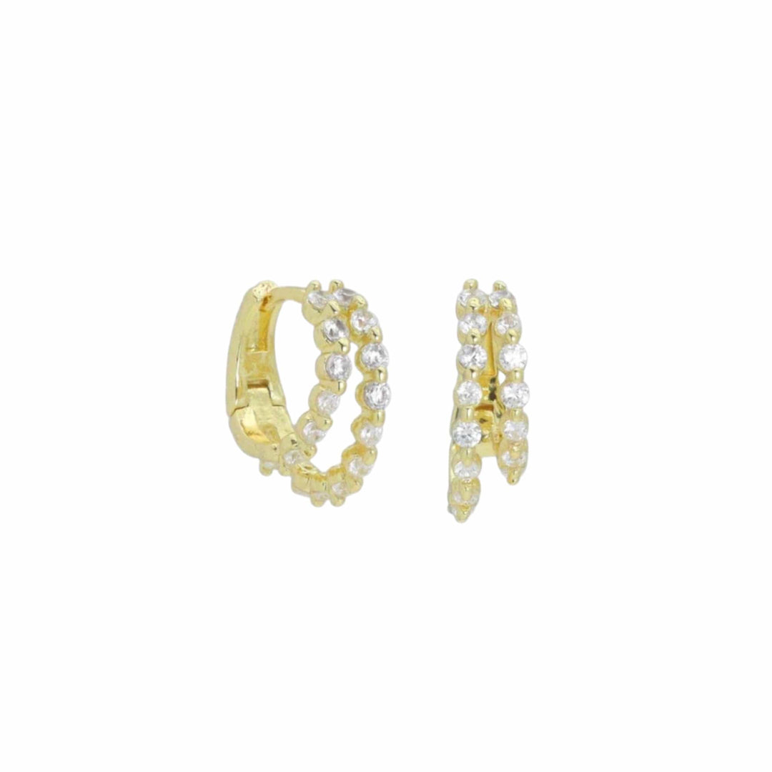 Gold and Silver CZ Double Line Hoop Earrings