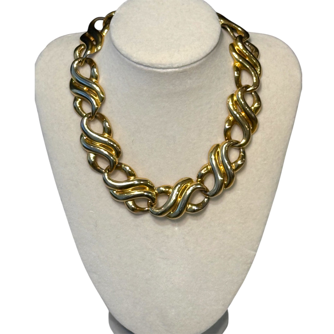 Vintage Two-Tone Sculptural Wave Necklace