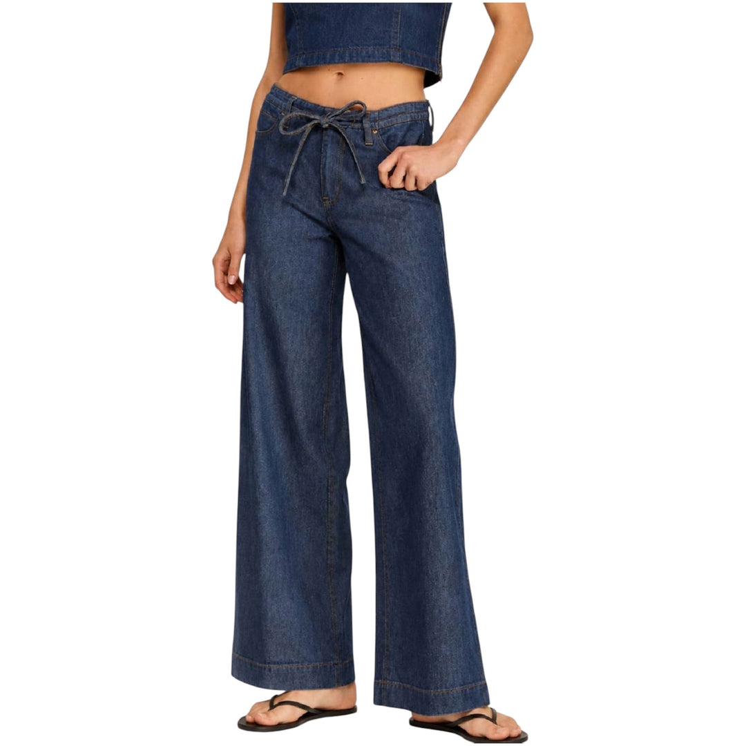 Drawstring Wide Leg Denim Pants