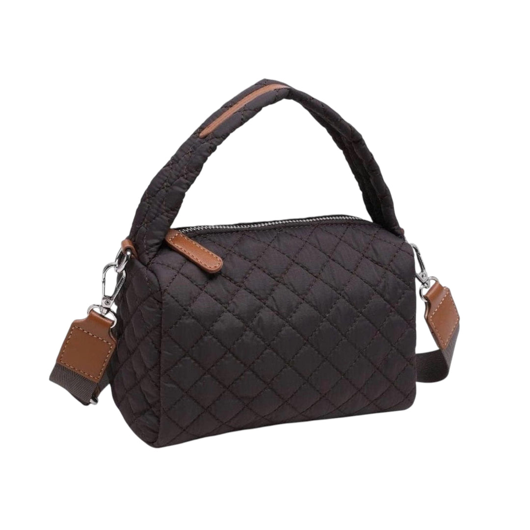 Brown Quilted Top Handle Crossbody Purse
