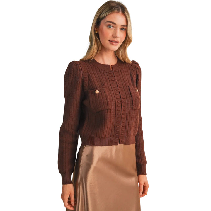 Brown Patch Pocket Knit Sweater Cardigan