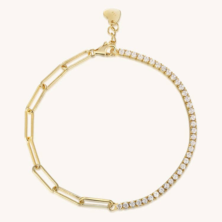 Tennis and Paperclip Bracelet in Gold and Silver