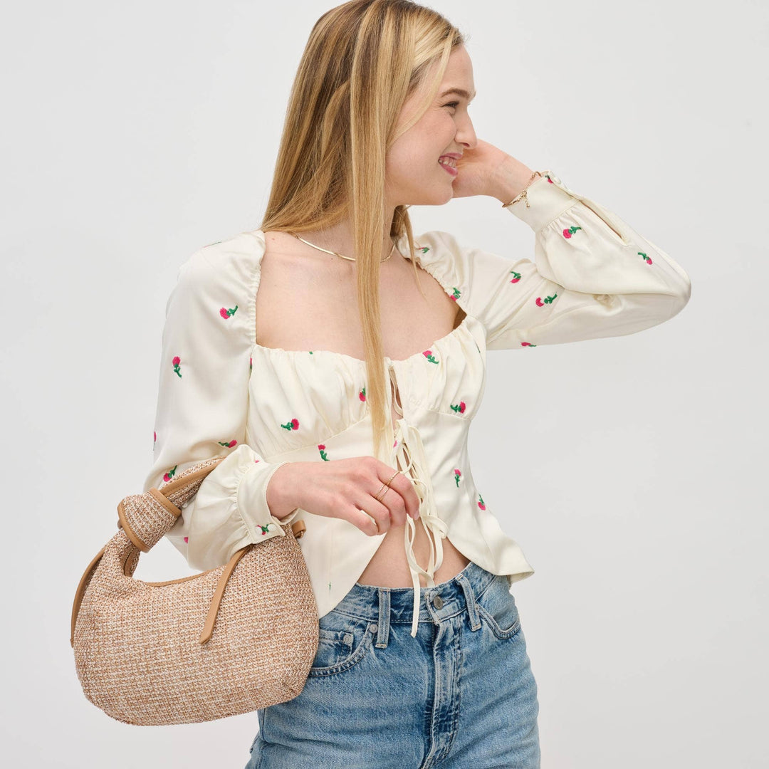 Tan Paloma Knot Straw Crossbody