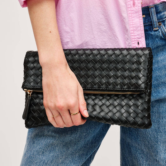 Vegan Leather Woven Clutch available in Oatmilk, Butter and Black
