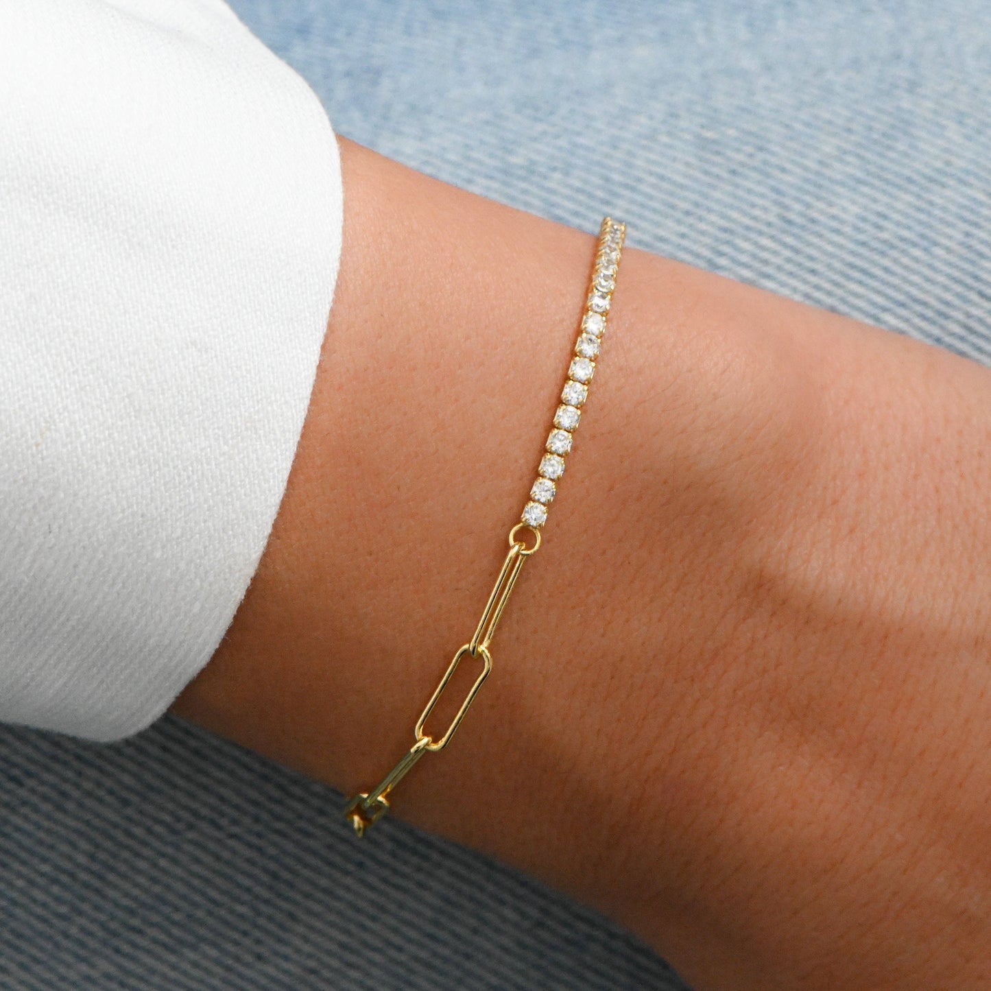 Tennis and Paperclip Bracelet in Gold and Silver