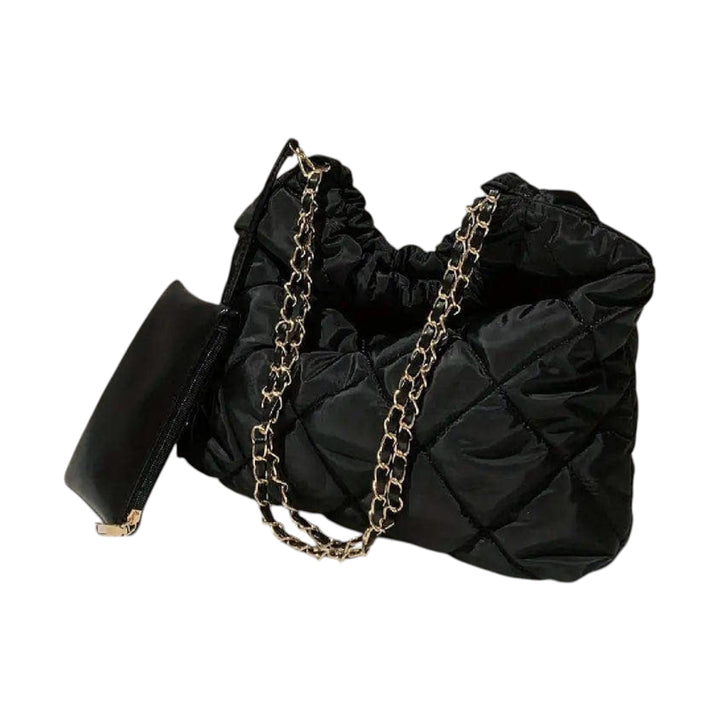 Black Puffer Quilted Hobo Tote Bag