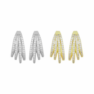 Gold CZ Four Lines Claw Stud Earrings