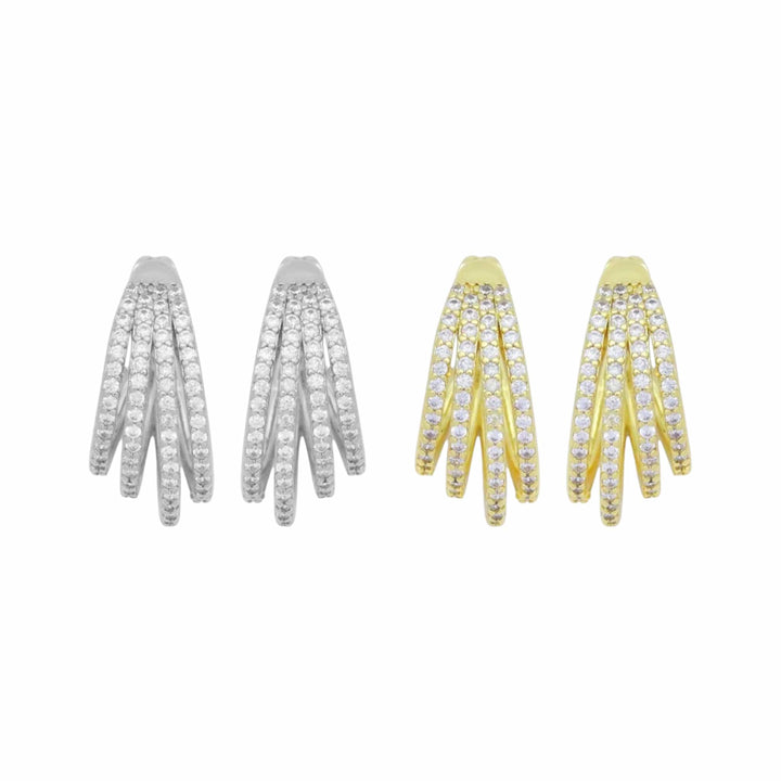 Gold CZ Four Lines Claw Stud Earrings