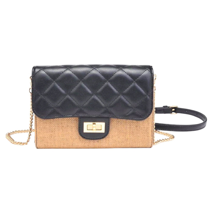 Straw Crossbody Purse with Quilted Flap