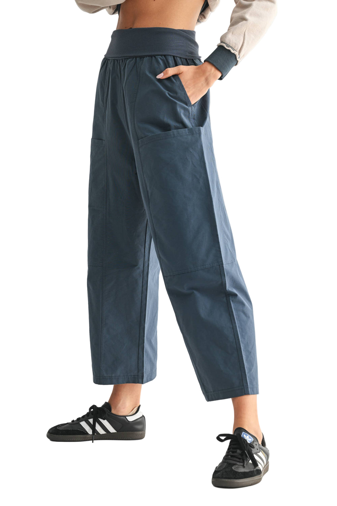 Navy Wide Leg Cropped Pants