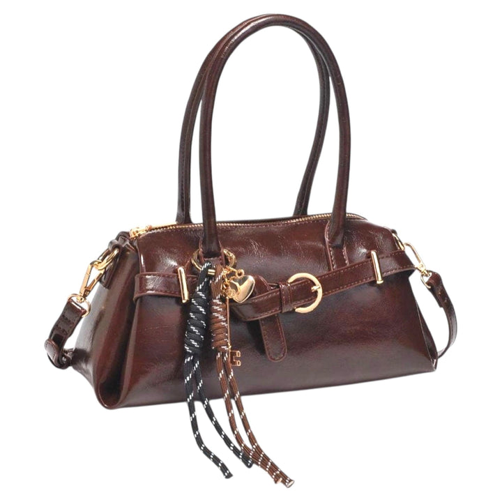 Brown Vegan Leather Top Handle Bag
