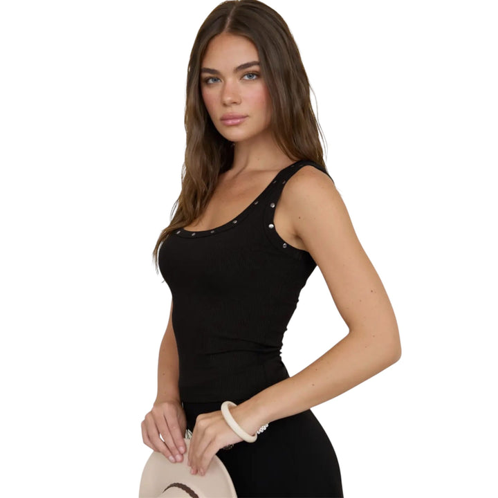 Black Stud Detail Tank Top