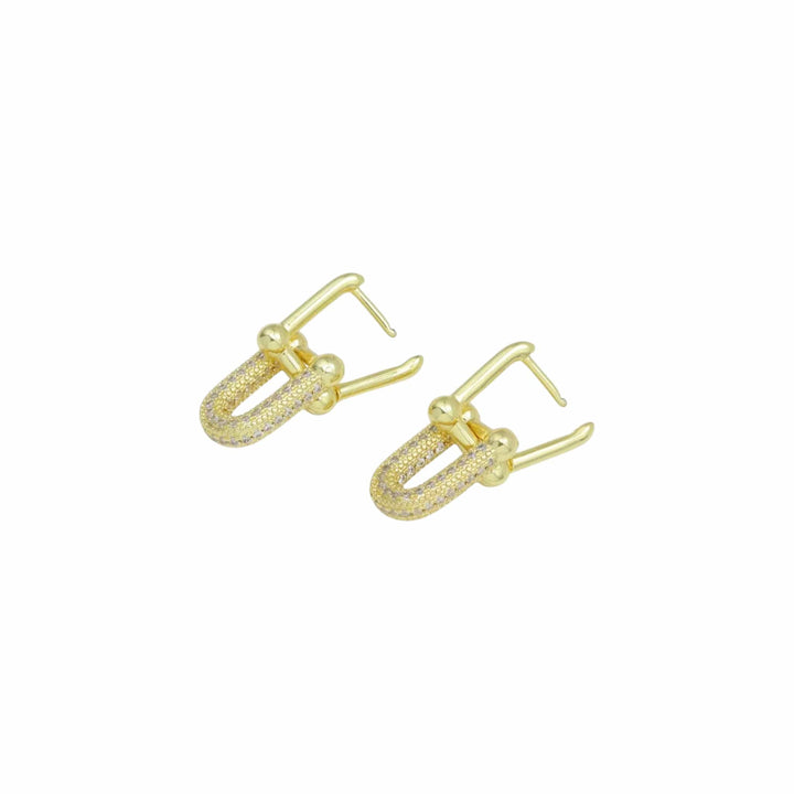 Gold CZ Gold U Oval Shape Hoop Earrings